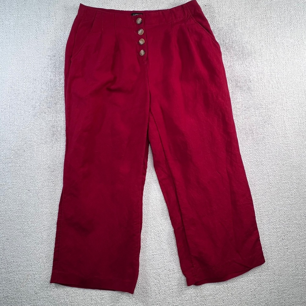 LOFT Red‎ Linen Blend Wide Leg Crop Pants Button Fly High Rise Size Large